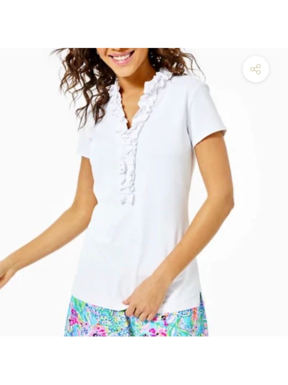 Lilly Pulitzer UPF 50+ Luxletic Frida Ruffle Polo Top Resort White Sz medium NWT